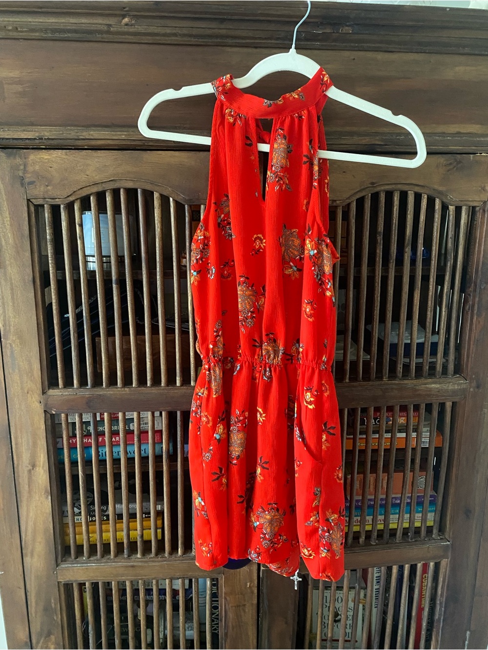 Red Floral Halter Neck Jumpsuit Size Small